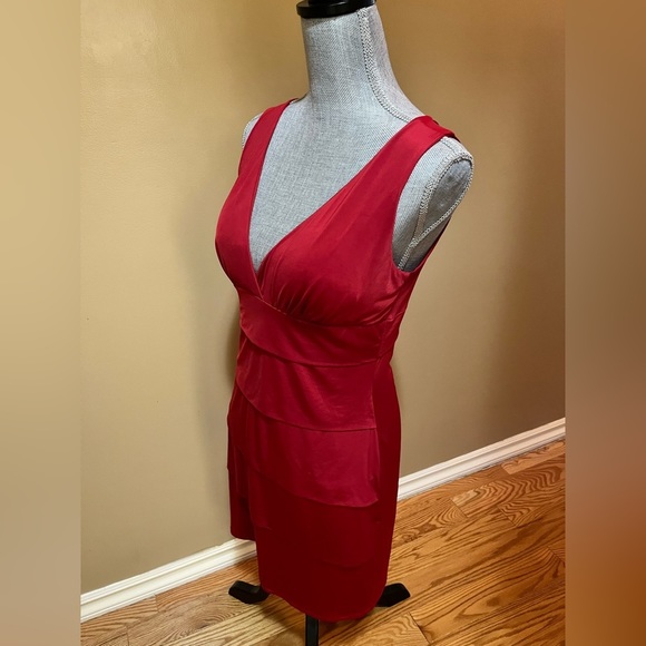 Red V Neck Dress - Picture 5 of 10